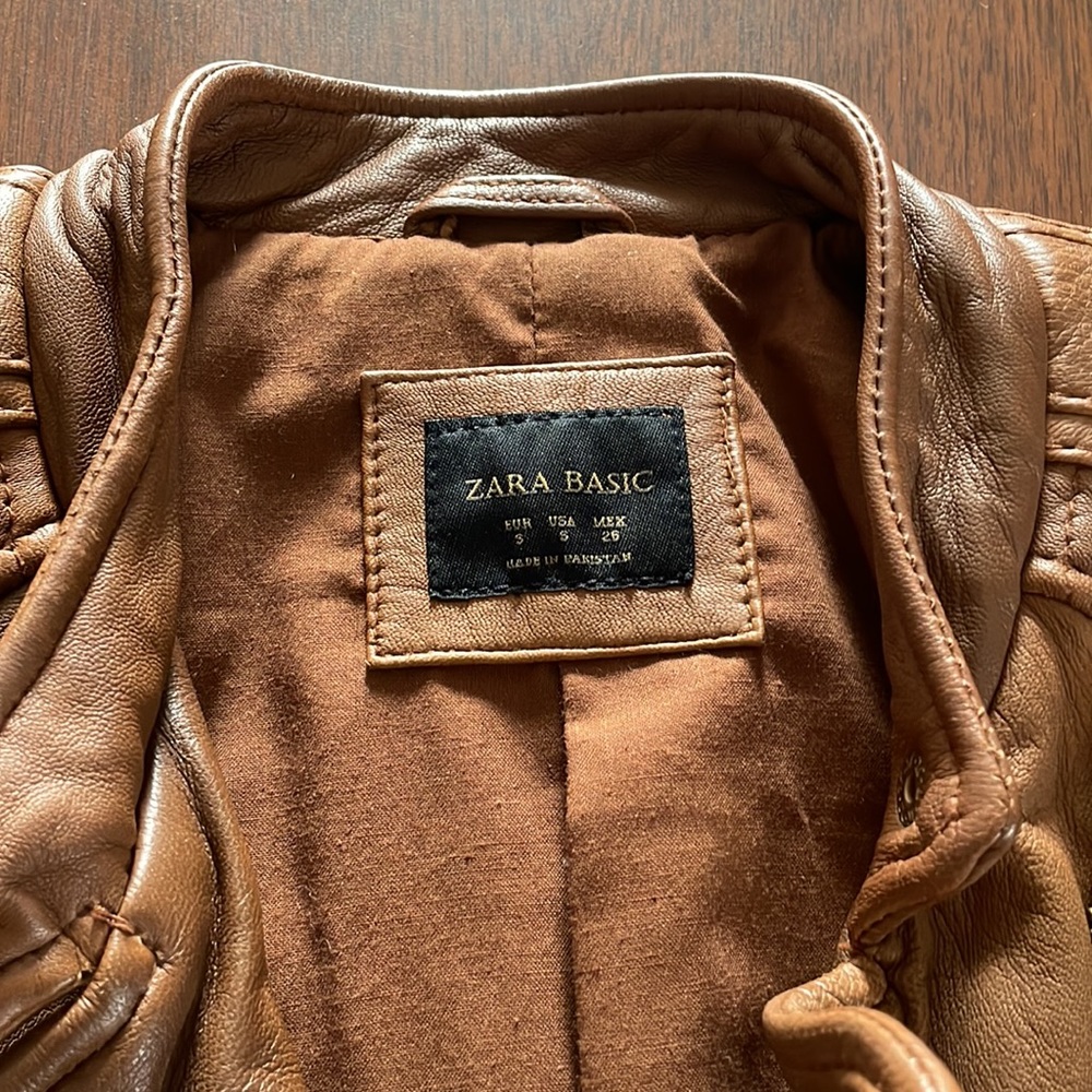 Zara Genuine Leather Jacket Caramel Brown Gorgeous - Picture 2 of 5